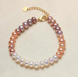 Real Pearl Bracelet Freshwater Pearls Bangle 8-9mm Fine Jewelry