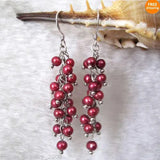 Dark Red Freshwater Pearl Dangle Earrings