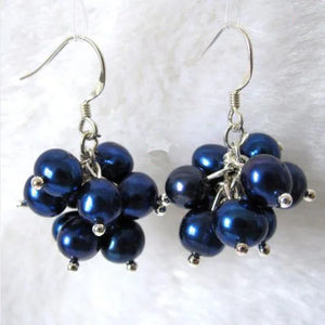 Navy Freshwater Pearl Dangle Earring S925 Silver Hook Fine Jewelry
