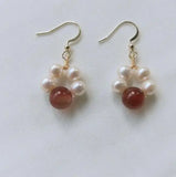 Real Pearl Earring Red Agate Silver Dangle Earrings