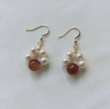 Real Pearl Earring Red Agate Silver Dangle Earrings