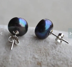 10mm Freshwater Pearl Stud Earring, S925 Silver Jewelry for Wedding