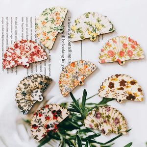 Arrival Floral Fan Shape Wooden Necklace Pendants Earring DIY Charms 70pcs