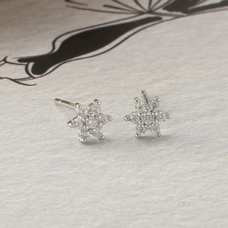 925 Silver Paved Zircon Hexagon Star Stud Earrings