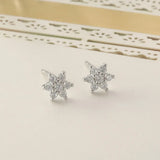 925 Silver Paved Zircon Hexagon Star Stud Earrings