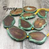Yellow Agates Slice Beads With Green Edges