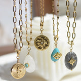 French Retro Titanium Steel Necklace with Natural Stone Pendant