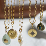 French Retro Titanium Steel Necklace with Natural Stone Pendant