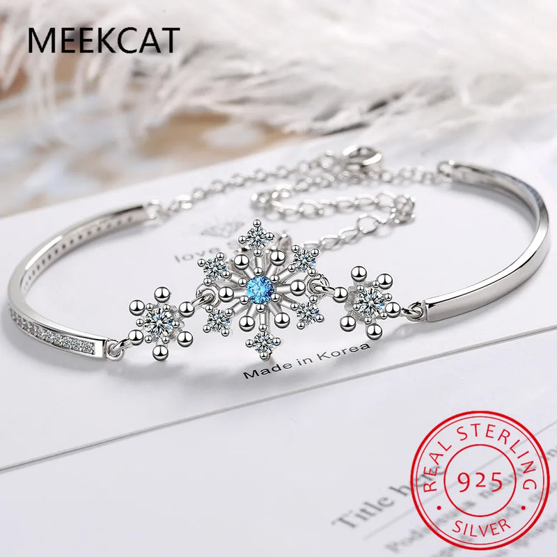 925 Silver Snowflake CZ Crystal Tennis Bracelet