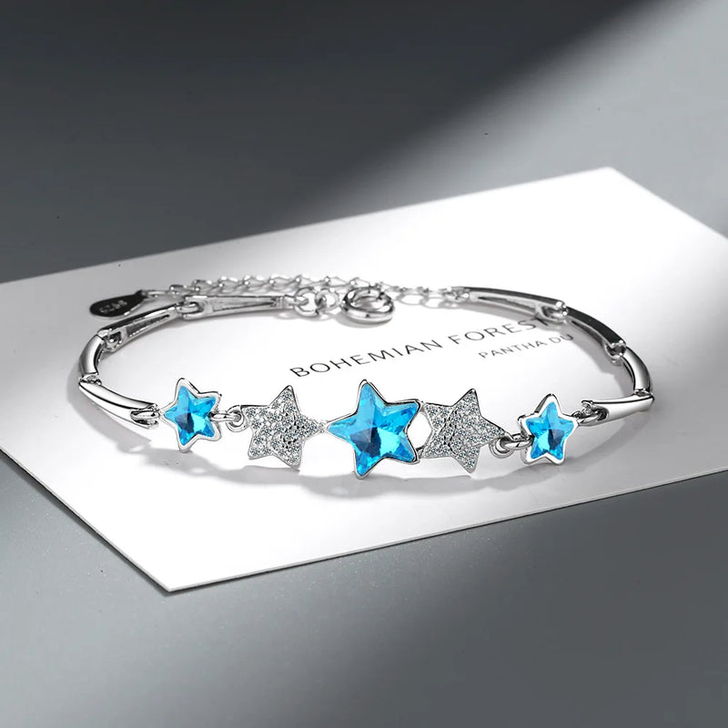 925 Sterling Silver Stackable Star Clear CZ Link Bracelet