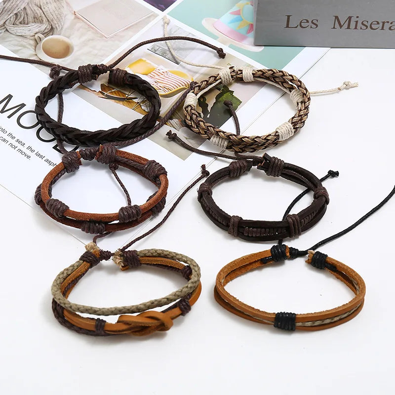 Men Leather Trout Wristband Leather Bracelet Brown