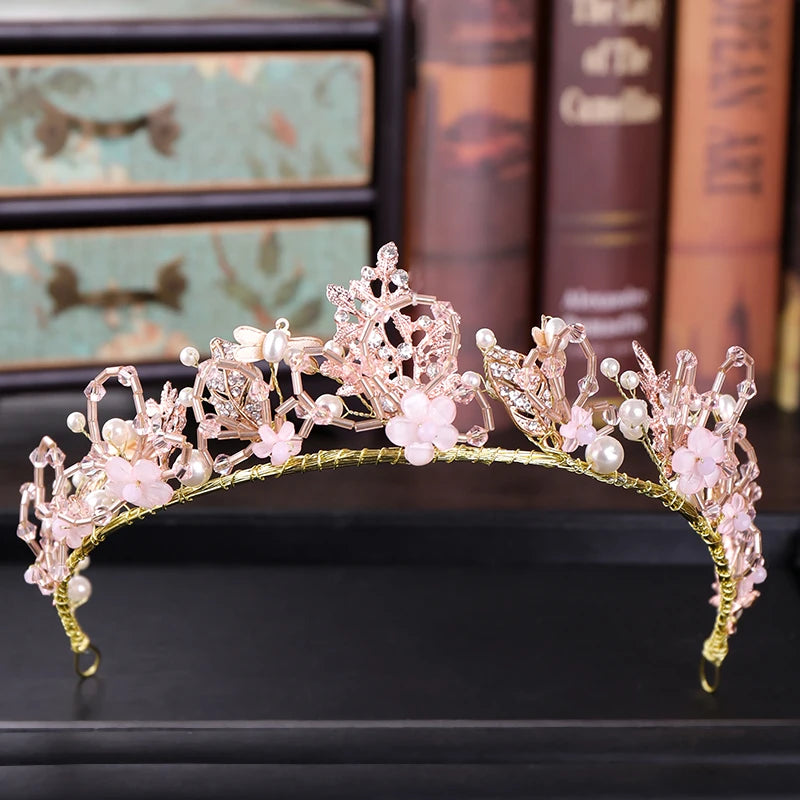 Pearl Rhinestone Leaf Headband Bridal Crown Wedding Hair Accessory