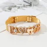 Golden 10mm Stainless Steel Mesh Bracelet With Heart Lock Charm for Women Men