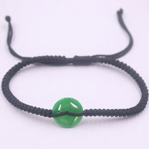 Green Jade Bead Charm with Cord Weave Bracelet
