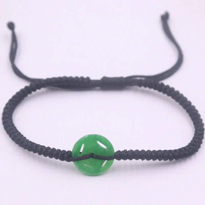Green Jade Bead Charm with Cord Weave Bracelet