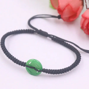 Green Jade Bead Charm with Cord Weave Bracelet