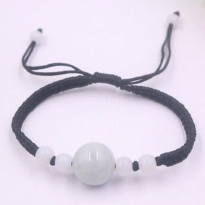 Green Jadeite Bead Charm Bracelet with Cord Weave - Adjustable Gift