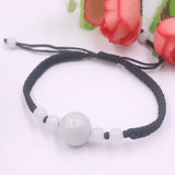 Green Jadeite Bead Charm Bracelet with Cord Weave - Adjustable Gift