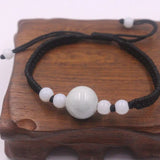 Green Jadeite Bead Charm Bracelet with Cord Weave - Adjustable Gift