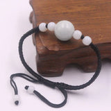 Green Jadeite Bead Charm Bracelet with Cord Weave - Adjustable Gift