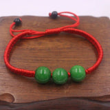 Green Jade Three Beads Charm Bracelet