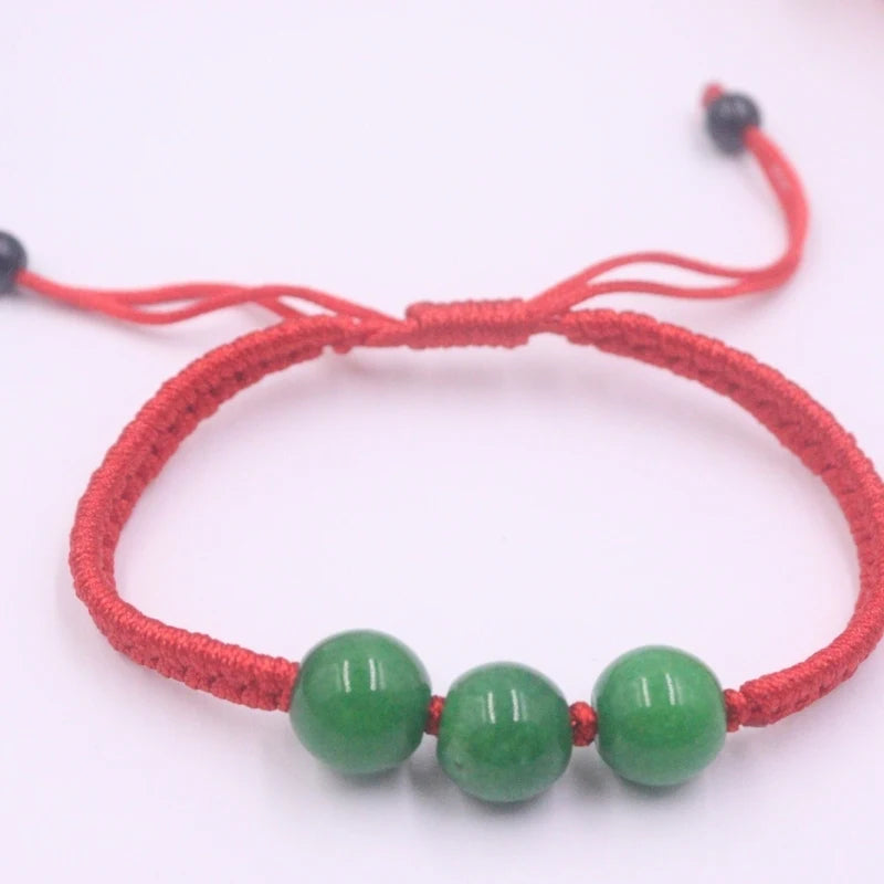 Green Jade Three Beads Charm Bracelet