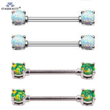 Green Opal Gem 2Pcs Nipple Shield 14G Nipple Rings