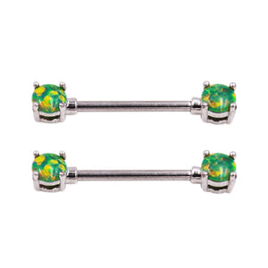 Green Opal Gem 2Pcs Nipple Shield 14G Nipple Rings