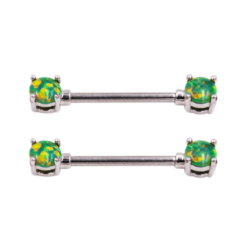 Green Opal Gem 2Pcs Nipple Shield 14G Nipple Rings
