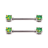 Green Opal Gem 2Pcs Nipple Shield 14G Nipple Rings