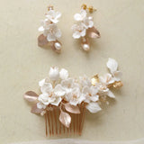 Hand Ceramic Flower Bridal Hair Comb Set