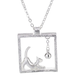 925 Sterling Silver Cat Ball Choker Pendant Necklace for Women