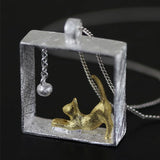925 Sterling Silver Cat Ball Choker Pendant Necklace for Women