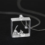 925 Sterling Silver Cat Ball Choker Pendant Necklace for Women