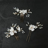Opal Crystal Bridal Hair Comb Ceramic Flowers Wedding Hairpin