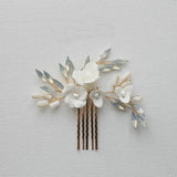 Opal Crystal Bridal Hair Comb Ceramic Flowers Wedding Hairpin