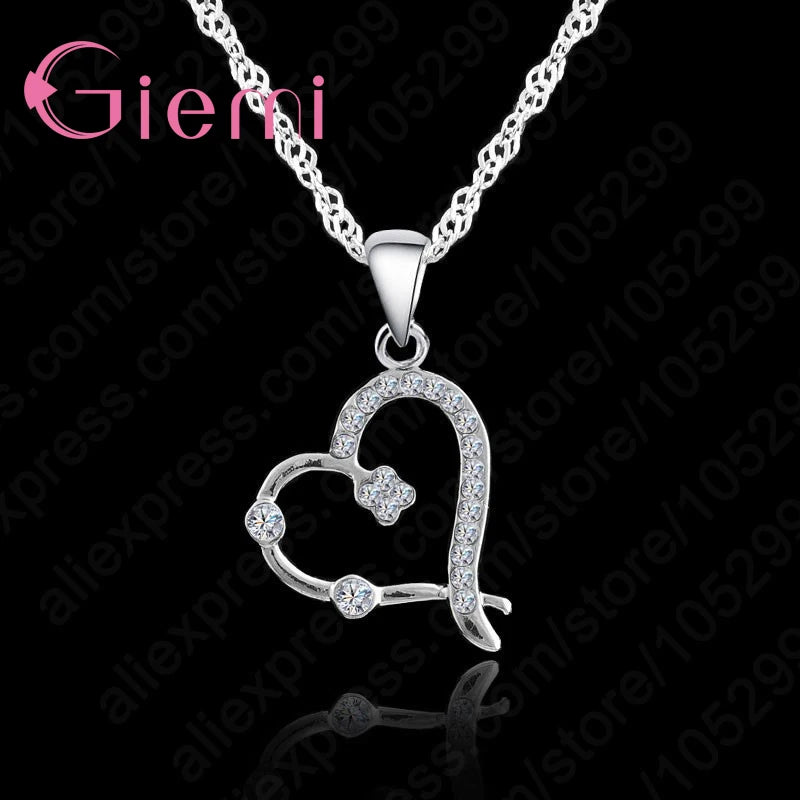 Heart Shape Pendant Necklace Clear CZ Crystal Jewelry