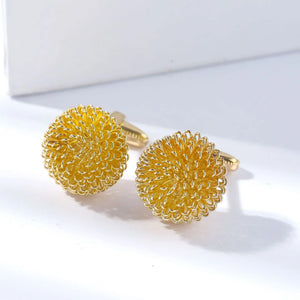 High Flower Cufflinks, Mens Round Wedding Cuff Links