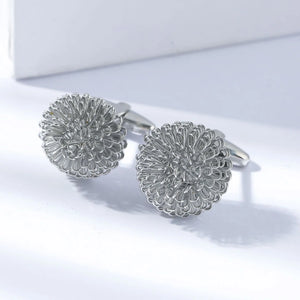 High Flower Cufflinks, Mens Round Wedding Cuff Links