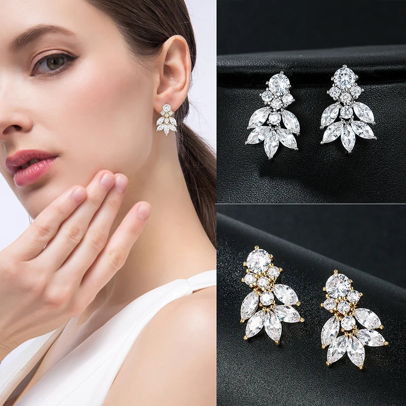 High Marquise CZ Crystal Drop Earrings for Wedding Bridal