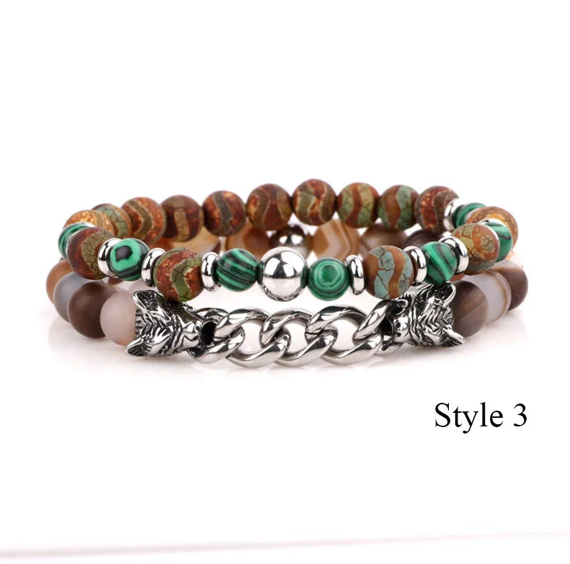 Arrival High Stone Stainless Steel Wolf Charm Bracelet Set