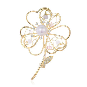 Natural Pearl Hollow Flower Brooch Pin for Women