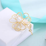 Natural Pearl Hollow Flower Brooch Pin for Women