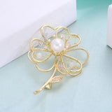 Natural Pearl Hollow Flower Brooch Pin for Women