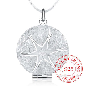 Hollow Round Frame Pendant Necklace 925 Sterling Silver