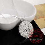 Hollow Round Picture Frame Pendant Necklace 925 Sterling Silver