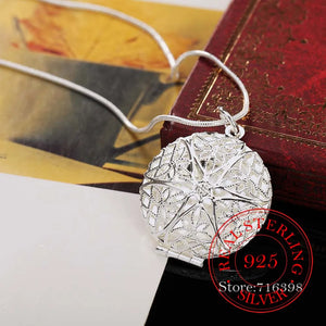Hollow Round Frame Pendant Necklace 925 Sterling Silver