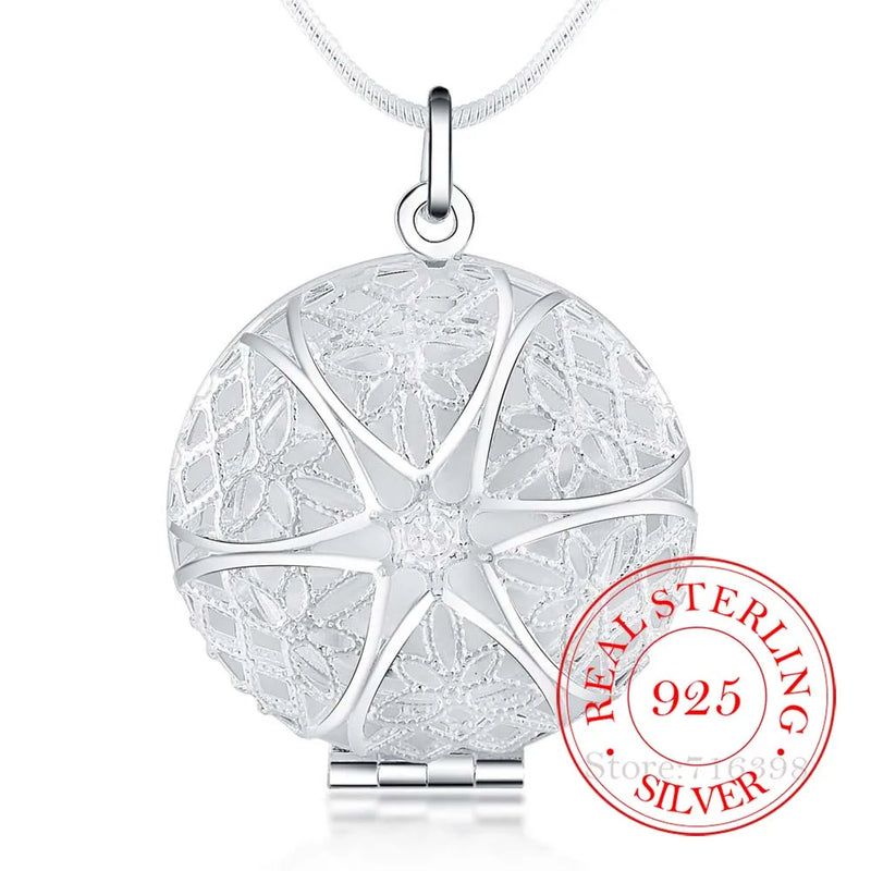 Hollow Round Frame Pendant Necklace 925 Sterling Silver