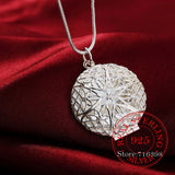 Hollow Round Frame Pendant Necklace 925 Sterling Silver