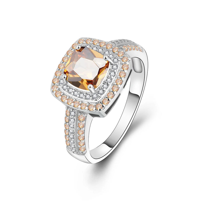 Champagne Vintage Ring for Women Crystal Top Silver Jewelry